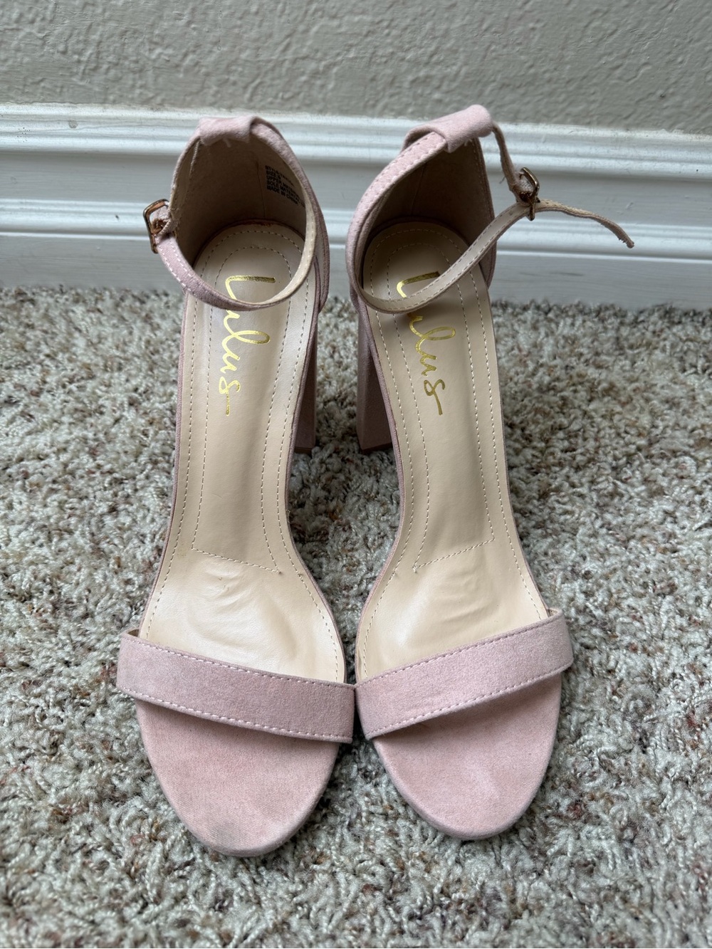 Women's Blush Pink Suede Ankle Strap Block Heel Sandals